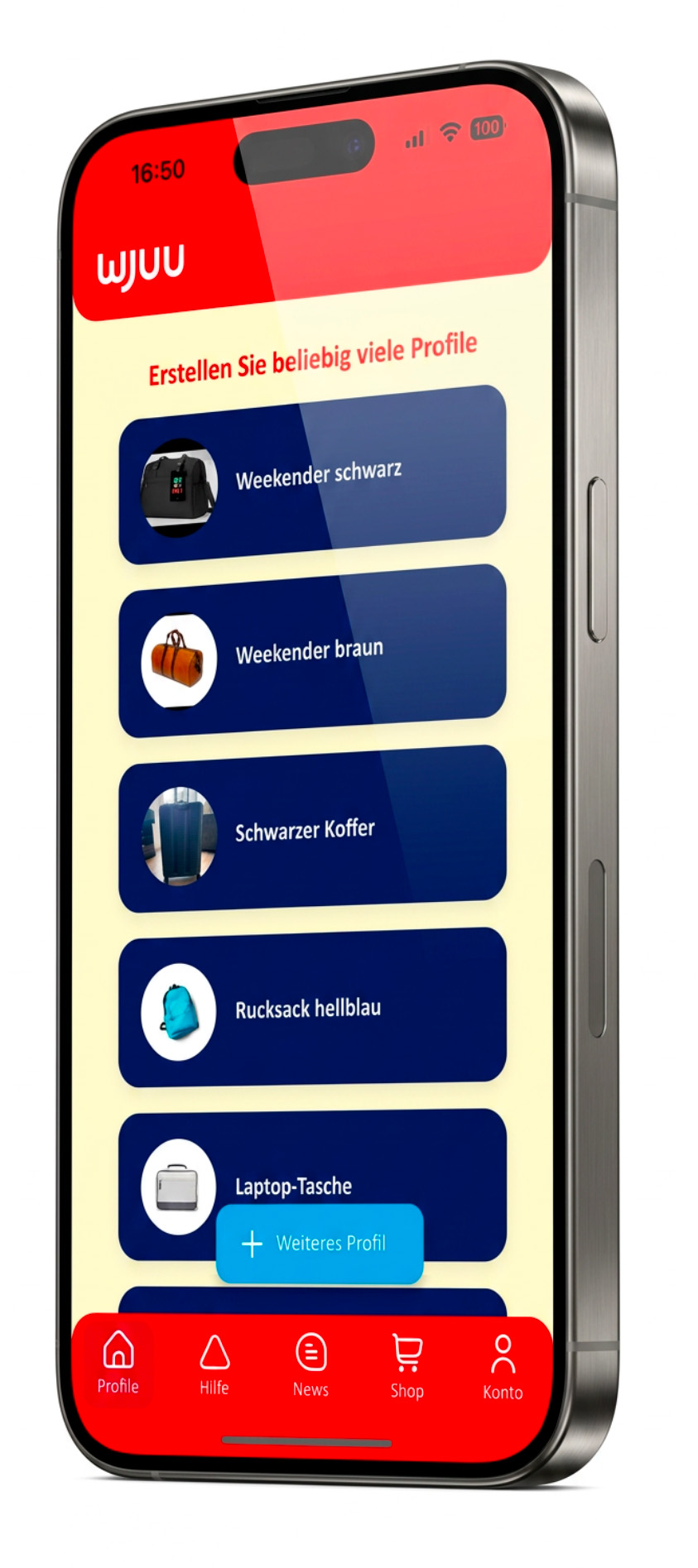 Digitaler Kofferanhänger App Profilverwaltung