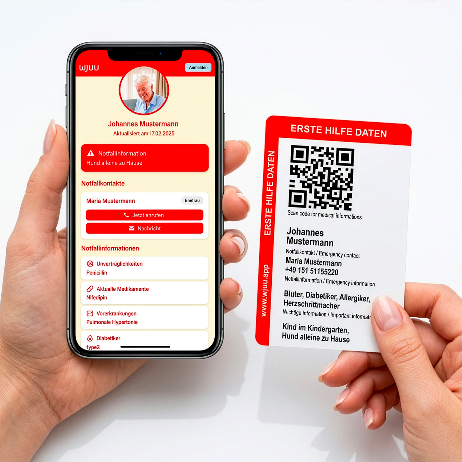 Wjuu Notfallkarte für Asthmatiker im Scheckkartenformat mit QR-Code und digitalem Profil